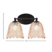 Toltec Capri 2-Light Bath Bar | Modern Matte Black Steel and Amber Lava Glass | Bathroom Vanity & Powder Room | 8.75 x 10 in | Model 5912-MB-4233