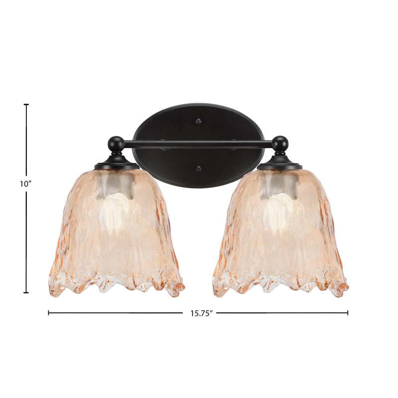 Toltec Capri 2-Light Bath Bar | Modern Matte Black Steel and Amber Lava Glass | Bathroom Vanity & Powder Room | 8.75 x 10 in | Model 5912-MB-4233