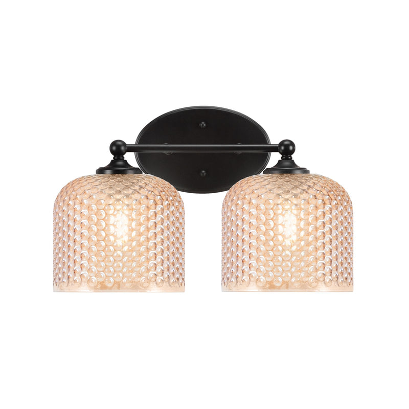 Toltec Capri 15in 2-Light Bath Bar | Modern Matte Black Steel and Amber Textured Glass | Bathroom Vanity Light | 15 x 9 x 8.25 in | Model 5912-MB-4613