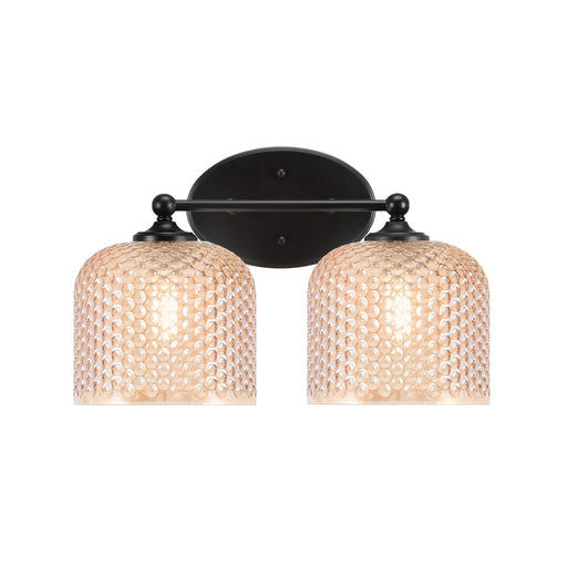 Toltec Capri 15in 2-Light Bath Bar | Modern Matte Black Steel and Amber Textured Glass | Bathroom Vanity Light | 15 x 9 x 8.25 in | Model 5912-MB-4613