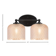 Toltec Capri 15in 2-Light Bath Bar | Modern Matte Black Steel and Amber Textured Glass | Bathroom Vanity Light | 15 x 9 x 8.25 in | Model 5912-MB-4613