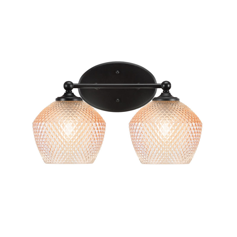Toltec Capri 15in 2-Light Bath Bar | Modern Matte Black Steel and Amber Textured Glass | Bathroom Vanity Lighting | 15 x 9 x 8.25 in | Model 5912-MB-4623