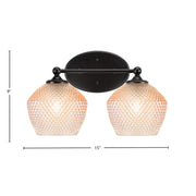 Toltec Capri 15in 2-Light Bath Bar | Modern Matte Black Steel and Amber Textured Glass | Bathroom Vanity Lighting | 15 x 9 x 8.25 in | Model 5912-MB-4623