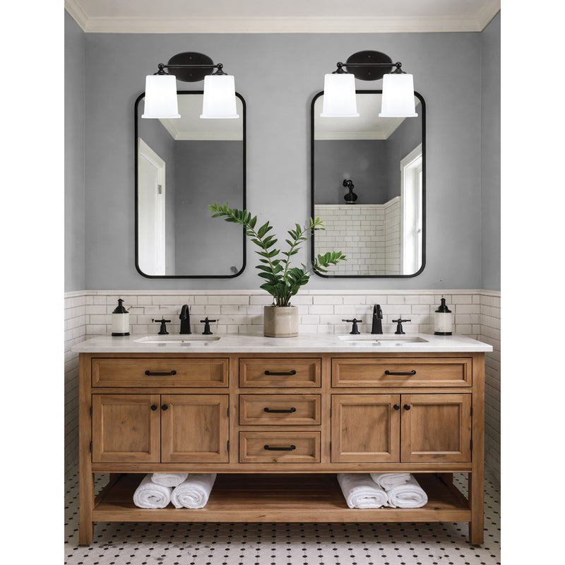 Toltec Capri 2-Light Bath Bar | Modern Matte Black Steel and White Opal Glass | Bathroom Vanity & Powder Room | 8.25 x 9.25 in | Model 5912-MB-5031