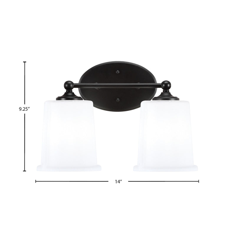 Toltec Capri 2-Light Bath Bar | Modern Matte Black Steel and White Opal Glass | Bathroom Vanity & Powder Room | 8.25 x 9.25 in | Model 5912-MB-5031