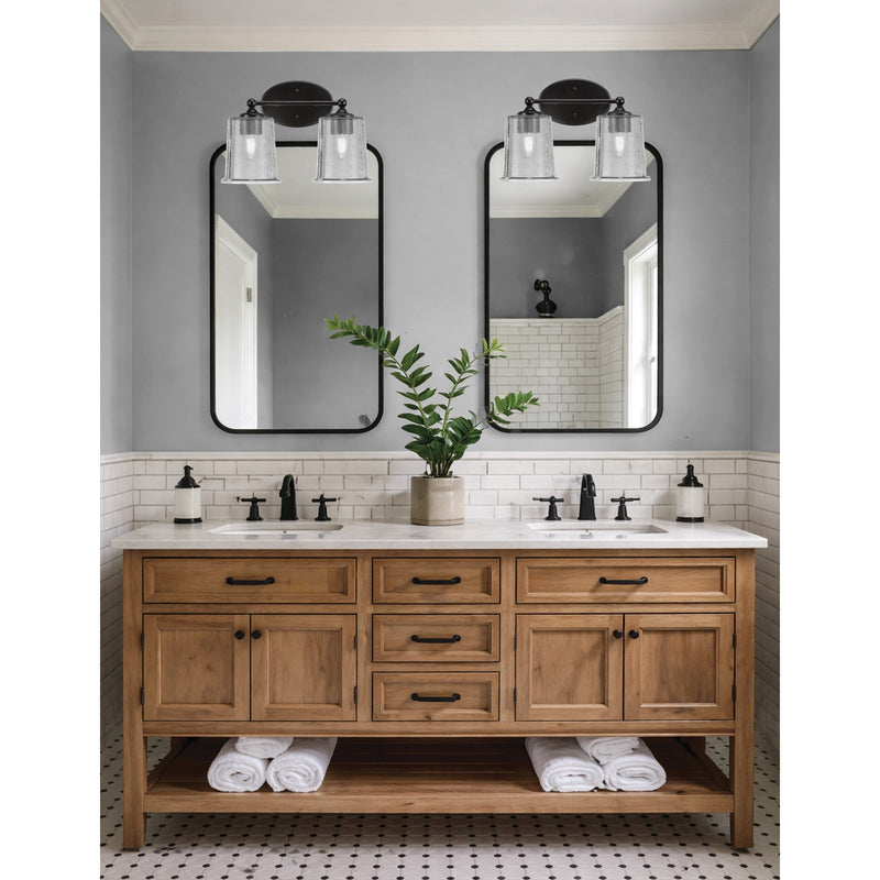 Toltec Capri 2-Light Bath Bar | Modern Matte Black Steel and Smoke Bubble Glass | Bathroom Vanity & Powder Room | 8.25 x 9.25 in | Model 5912-MB-5032