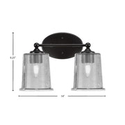 Toltec Capri 2-Light Bath Bar | Modern Matte Black Steel and Smoke Bubble Glass | Bathroom Vanity & Powder Room | 8.25 x 9.25 in | Model 5912-MB-5032