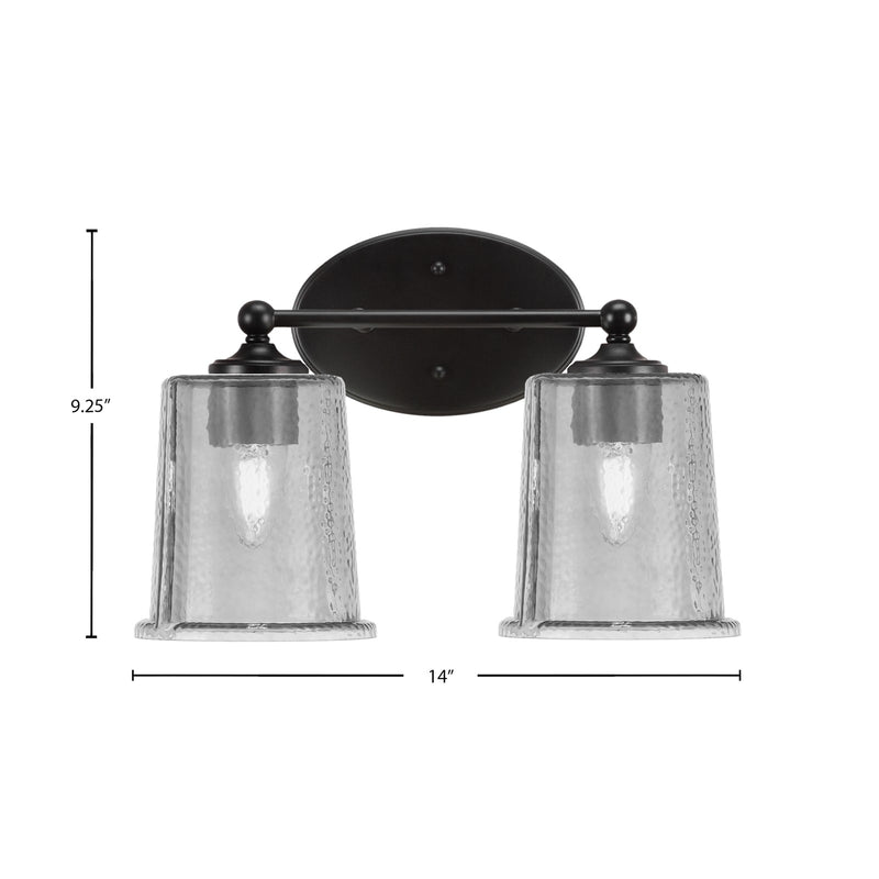 Toltec Capri 2-Light Bath Bar | Modern Matte Black Steel and Smoke Bubble Glass | Bathroom Vanity & Powder Room | 8.25 x 9.25 in | Model 5912-MB-5032