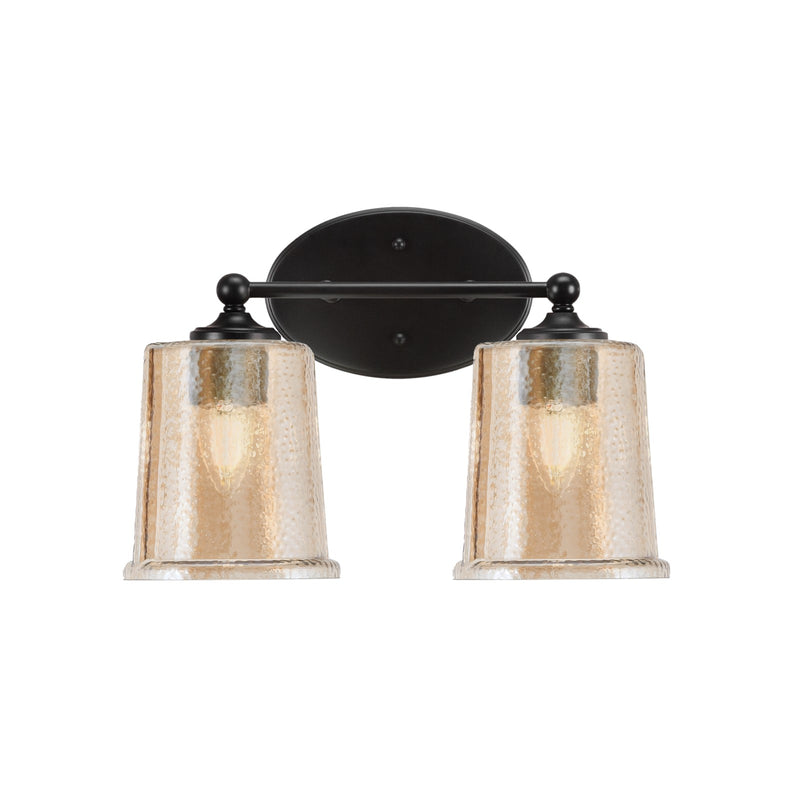 Toltec Capri 2-Light Bath Bar | Modern Matte Black Steel and Amber Bubble Glass | Bathroom Vanity & Powder Room | 8.25 x 9.25 in | Model 5912-MB-5033