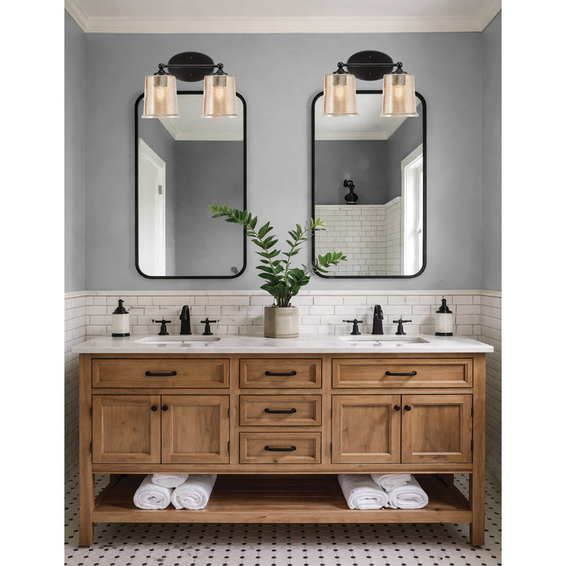 Toltec Capri 2-Light Bath Bar | Modern Matte Black Steel and Amber Bubble Glass | Bathroom Vanity & Powder Room | 8.25 x 9.25 in | Model 5912-MB-5033