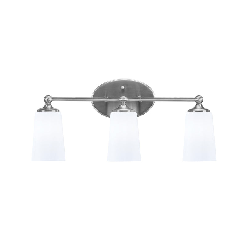 Toltec Capri 3-Light Bath Bar | Modern Brushed Nickel and White Opal Glass | Bathroom Vanity & Powder Room | 7.5 x 10.25 in | Model 5913-BN-261