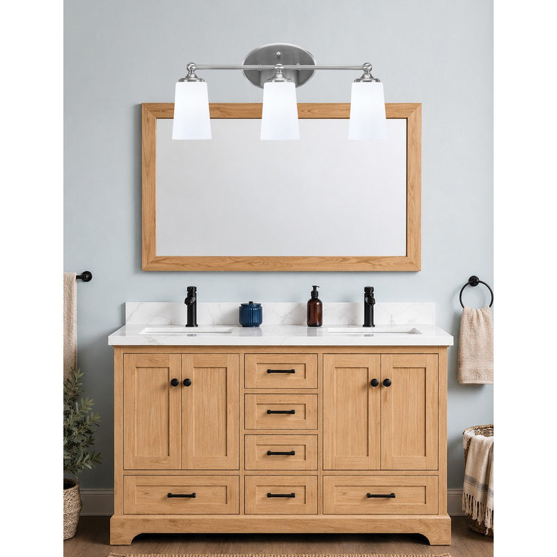 Toltec Capri 3-Light Bath Bar | Modern Brushed Nickel and White Opal Glass | Bathroom Vanity & Powder Room | 7.5 x 10.25 in | Model 5913-BN-261