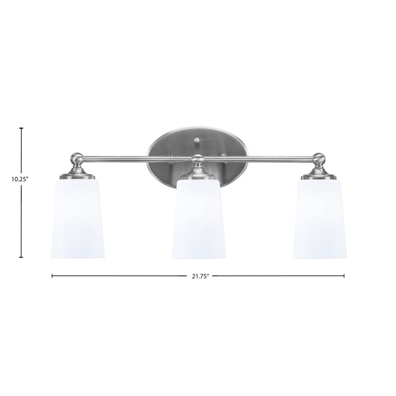 Toltec Capri 3-Light Bath Bar | Modern Brushed Nickel and White Opal Glass | Bathroom Vanity & Powder Room | 7.5 x 10.25 in | Model 5913-BN-261