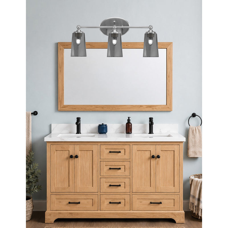 Toltec Capri 3-Light Bath Bar | Modern Brushed Nickel and Smoke Bubble Glass | Bathroom Vanity & Powder Room | 7.5 x 10.25 in | Model 5913-BN-262