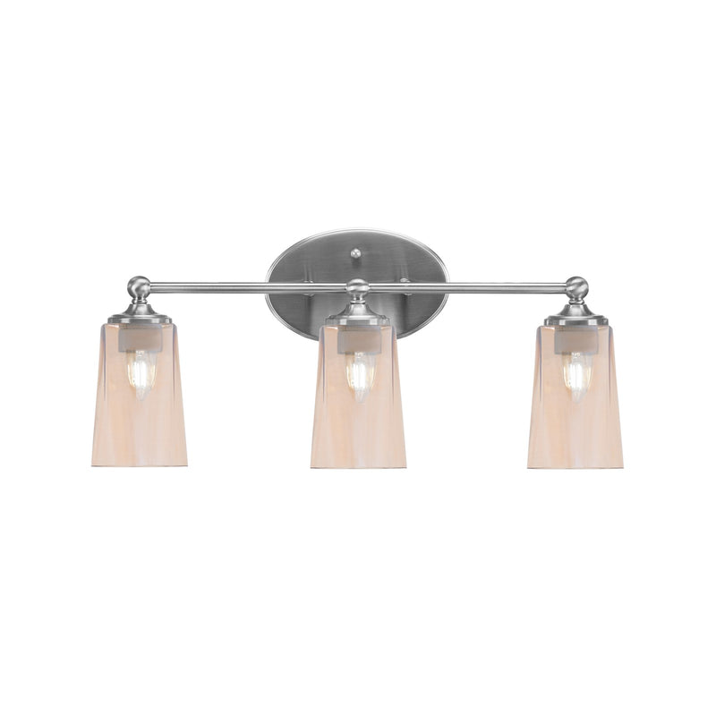 Toltec Capri 3-Light Bath Bar | Modern Brushed Nickel and Amber Gradient Glass | Bathroom Vanity & Powder Room | 7.5 x 10.25 in | Model 5913-BN-263