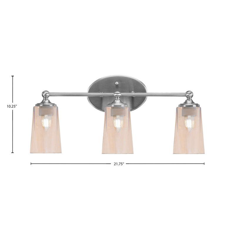 Toltec Capri 3-Light Bath Bar | Modern Brushed Nickel and Amber Gradient Glass | Bathroom Vanity & Powder Room | 7.5 x 10.25 in | Model 5913-BN-263