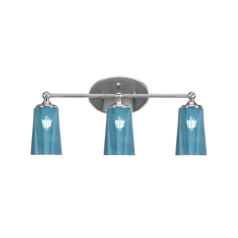 Toltec Capri 3-Light Bath Bar | Modern Brushed Nickel and Blue Gradient Glass | Bathroom Vanity & Powder Room | 7.5 x 10.25 in | Model 5913-BN-265