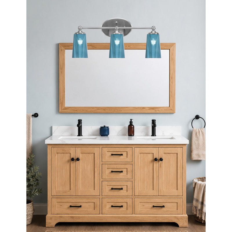 Toltec Capri 3-Light Bath Bar | Modern Brushed Nickel and Blue Gradient Glass | Bathroom Vanity & Powder Room | 7.5 x 10.25 in | Model 5913-BN-265