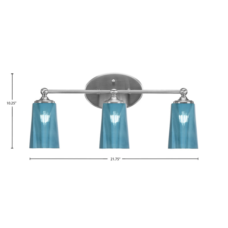 Toltec Capri 3-Light Bath Bar | Modern Brushed Nickel and Blue Gradient Glass | Bathroom Vanity & Powder Room | 7.5 x 10.25 in | Model 5913-BN-265