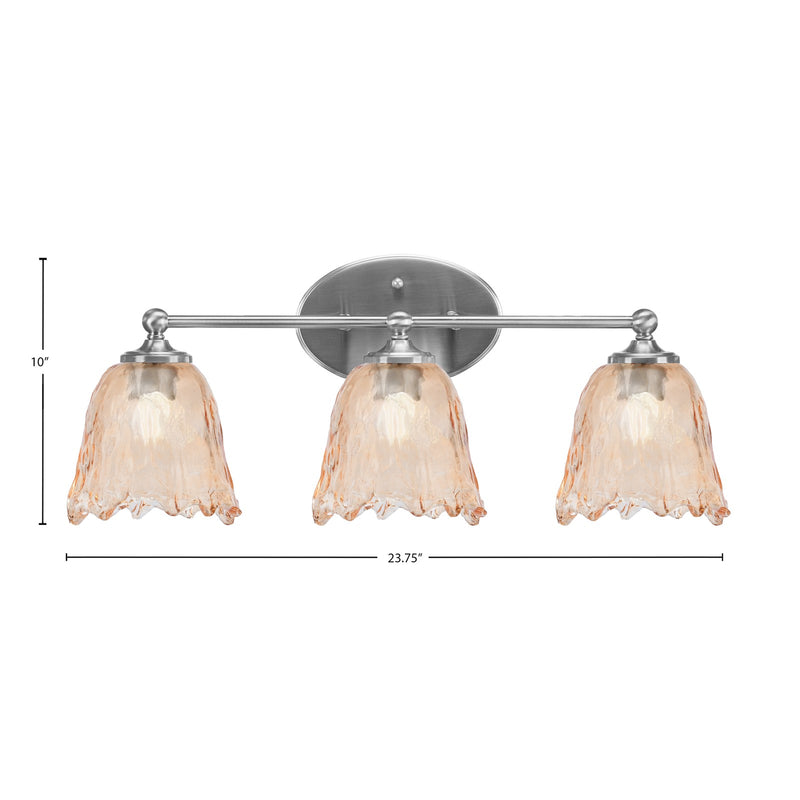 Toltec Capri 3-Light Bath Bar | Modern Brushed Nickel and Amber Lava Glass | Bathroom Vanity & Powder Room | 8.75 x 10 in | Model 5913-BN-4233