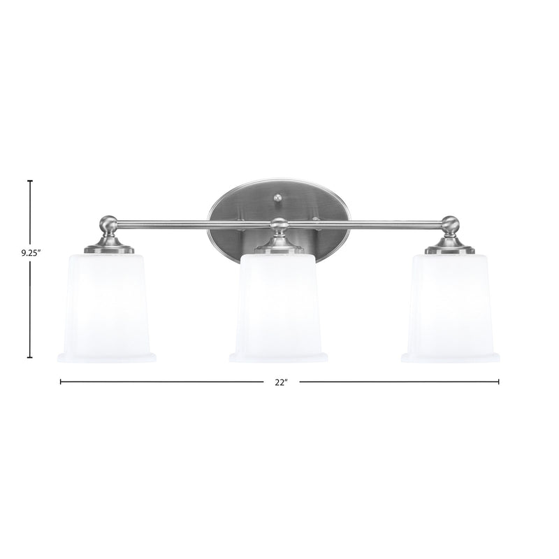 Toltec Capri 3-Light Bath Bar | Brushed Nickel and White Opal Glass | Bathroom & Powder Room Vanity Light | 8.25 x 9.25 in | Model 5913-BN-5031