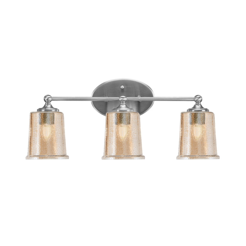 Toltec Capri 3-Light Bath Bar | Brushed Nickel and Amber Bubble Glass | Bathroom & Powder Room Vanity Light | 8.25 x 9.25 in | Model 5913-BN-5033