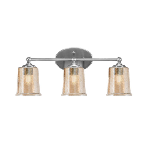 Toltec Capri 3-Light Bath Bar | Brushed Nickel and Amber Bubble Glass | Bathroom & Powder Room Vanity Light | 8.25 x 9.25 in | Model 5913-BN-5033