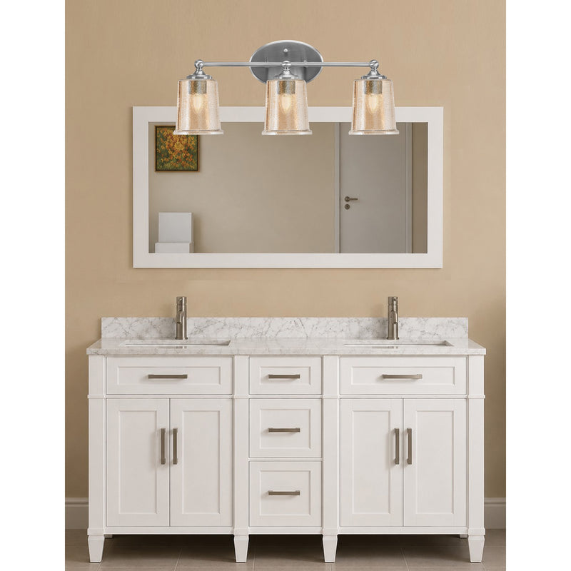 Toltec Capri 3-Light Bath Bar | Brushed Nickel and Amber Bubble Glass | Bathroom & Powder Room Vanity Light | 8.25 x 9.25 in | Model 5913-BN-5033