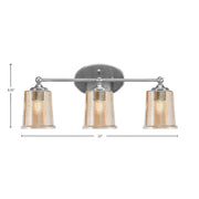 Toltec Capri 3-Light Bath Bar | Brushed Nickel and Amber Bubble Glass | Bathroom & Powder Room Vanity Light | 8.25 x 9.25 in | Model 5913-BN-5033