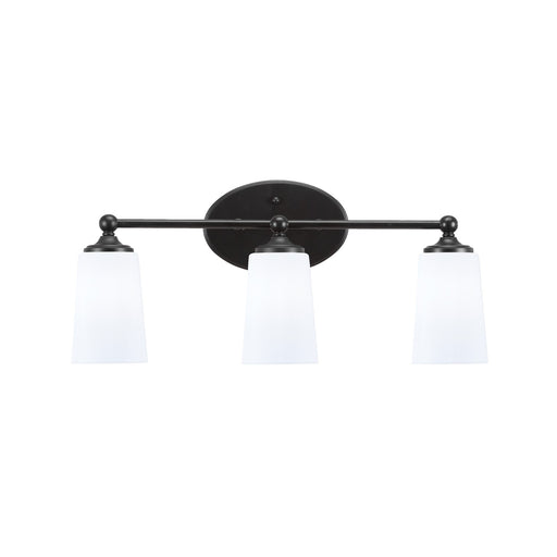Toltec Capri 3-Light Bath Bar | Modern Matte Black and White Opal Glass | Bathroom Vanity & Powder Room | 7.5 x 10.25 in | Model 5913-MB-261