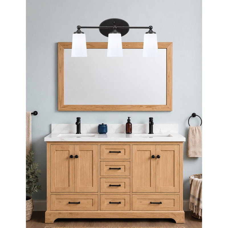 Toltec Capri 3-Light Bath Bar | Modern Matte Black and White Opal Glass | Bathroom Vanity & Powder Room | 7.5 x 10.25 in | Model 5913-MB-261