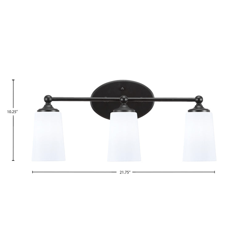 Toltec Capri 3-Light Bath Bar | Modern Matte Black and White Opal Glass | Bathroom Vanity & Powder Room | 7.5 x 10.25 in | Model 5913-MB-261