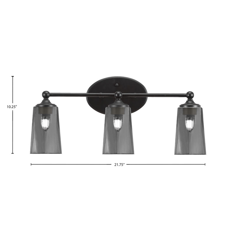 Toltec Capri 3-Light Bath Bar | Modern Matte Black and Smoke Bubble Glass | Bathroom Vanity & Powder Room | 7.5 x 10.25 in | Model 5913-MB-262