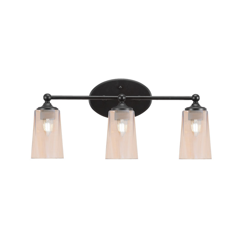 Toltec Capri 3-Light Bath Bar | Modern Matte Black Steel and Amber Gradient Glass | Bathroom Vanity & Powder Room | 7.5 x 10.25 in | Model 5913-MB-263