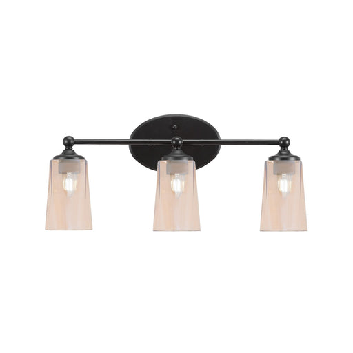 Toltec Capri 3-Light Bath Bar | Modern Matte Black Steel and Amber Gradient Glass | Bathroom Vanity & Powder Room | 7.5 x 10.25 in | Model 5913-MB-263
