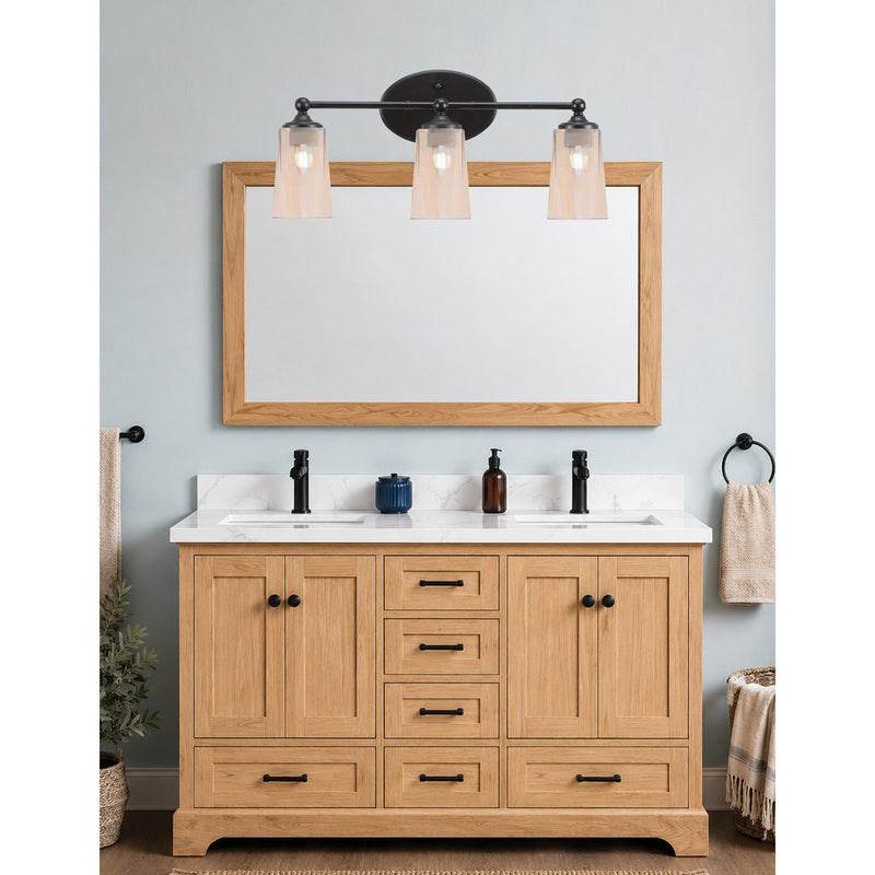Toltec Capri 3-Light Bath Bar | Modern Matte Black Steel and Amber Gradient Glass | Bathroom Vanity & Powder Room | 7.5 x 10.25 in | Model 5913-MB-263