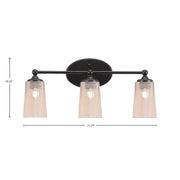 Toltec Capri 3-Light Bath Bar | Modern Matte Black Steel and Amber Gradient Glass | Bathroom Vanity & Powder Room | 7.5 x 10.25 in | Model 5913-MB-263