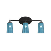 Toltec Capri 3-Light Bath Bar | Modern Matte Black Steel and Blue Gradient Glass | Bathroom Vanity & Powder Room | 7.5 x 10.25 in | Model 5913-MB-265