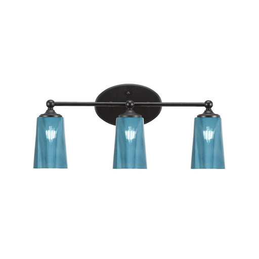 Toltec Capri 3-Light Bath Bar | Modern Matte Black Steel and Blue Gradient Glass | Bathroom Vanity & Powder Room | 7.5 x 10.25 in | Model 5913-MB-265