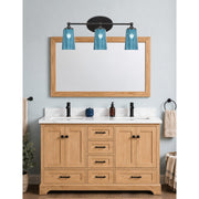 Toltec Capri 3-Light Bath Bar | Modern Matte Black Steel and Blue Gradient Glass | Bathroom Vanity & Powder Room | 7.5 x 10.25 in | Model 5913-MB-265