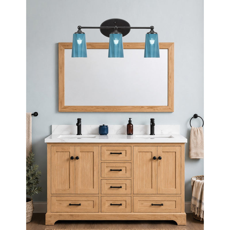 Toltec Capri 3-Light Bath Bar | Modern Matte Black Steel and Blue Gradient Glass | Bathroom Vanity & Powder Room | 7.5 x 10.25 in | Model 5913-MB-265