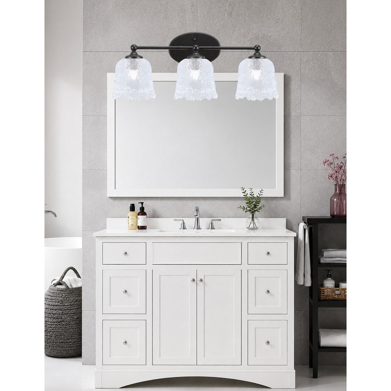 Toltec Capri 3-Light Bath Bar | Modern Matte Black Steel and Clear Lava Glass | Bathroom Vanity Light | 8.75 x 10 in | Model 5913-MB-4230