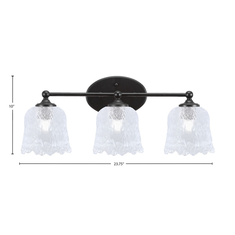Toltec Capri 3-Light Bath Bar | Modern Matte Black Steel and Clear Lava Glass | Bathroom Vanity Light | 8.75 x 10 in | Model 5913-MB-4230