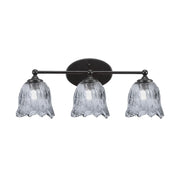 Toltec Capri 3-Light Bath Bar | Modern Matte Black Steel and Smoke Lava Glass | Bathroom Vanity Light | 8.75 x 10 in | Model 5913-MB-4232