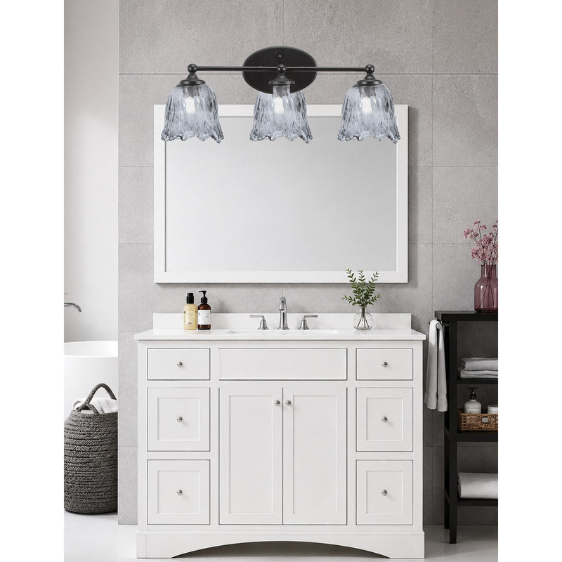 Toltec Capri 3-Light Bath Bar | Modern Matte Black Steel and Smoke Lava Glass | Bathroom Vanity Light | 8.75 x 10 in | Model 5913-MB-4232