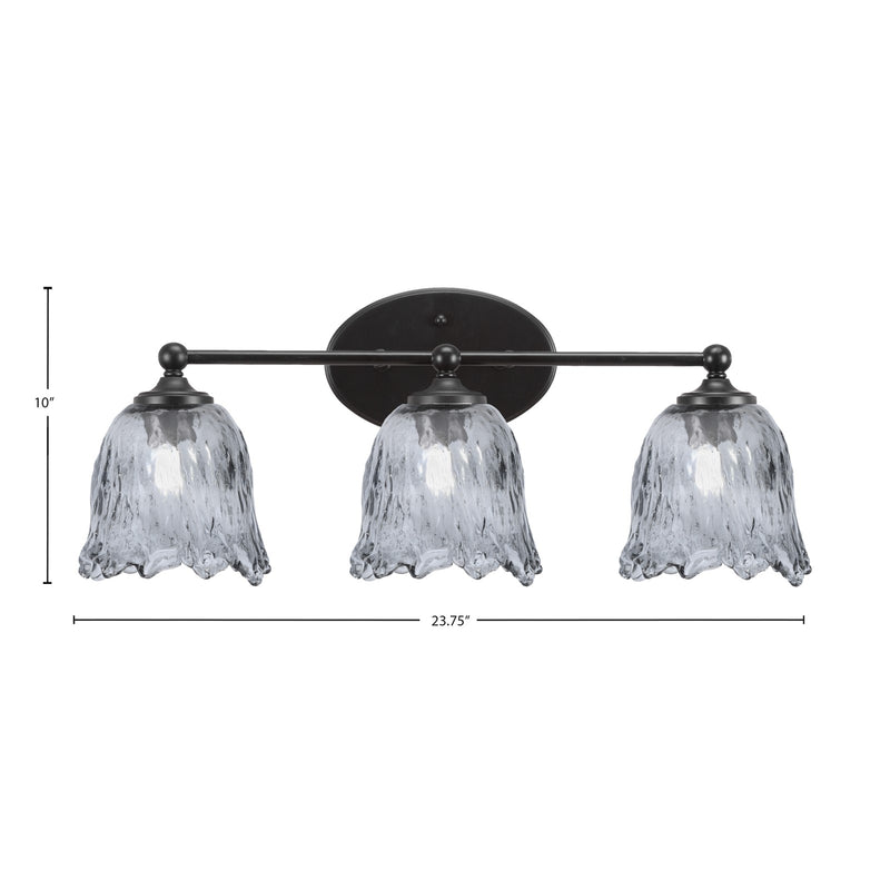 Toltec Capri 3-Light Bath Bar | Modern Matte Black Steel and Smoke Lava Glass | Bathroom Vanity Light | 8.75 x 10 in | Model 5913-MB-4232