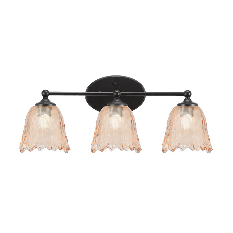 Toltec Capri 3-Light Bath Bar | Modern Matte Black Steel and Amber Lava Glass | Bathroom Vanity Light | 8.75 x 10 in | Model 5913-MB-4233