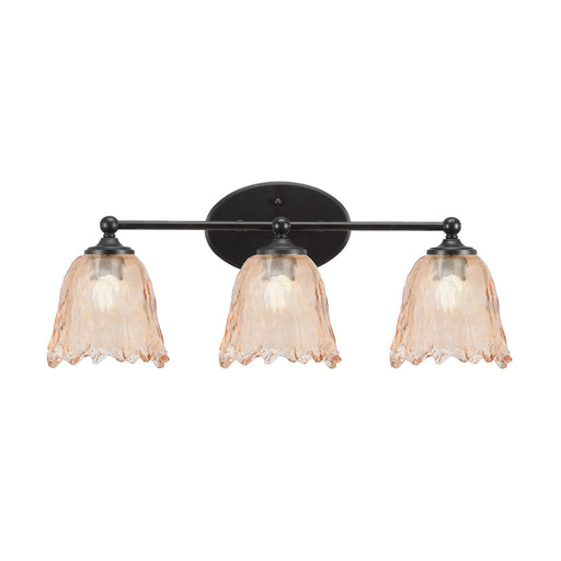 Toltec Capri 3-Light Bath Bar | Modern Matte Black Steel and Amber Lava Glass | Bathroom Vanity Light | 8.75 x 10 in | Model 5913-MB-4233