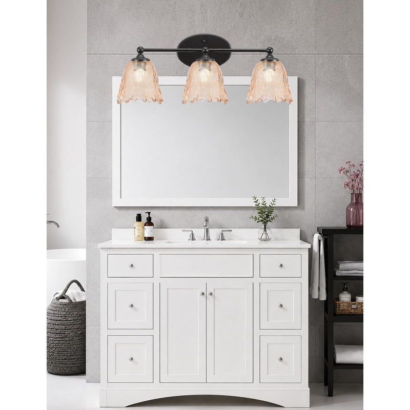 Toltec Capri 3-Light Bath Bar | Modern Matte Black Steel and Amber Lava Glass | Bathroom Vanity Light | 8.75 x 10 in | Model 5913-MB-4233