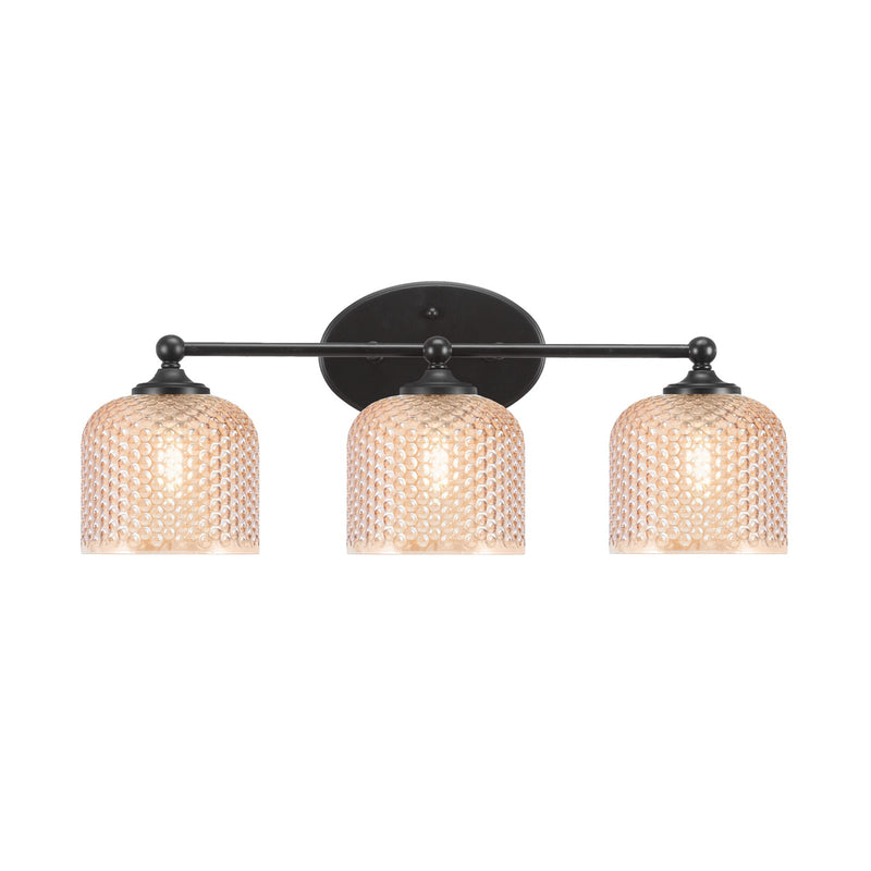 Toltec Capri 23.25in 3-Light Bath Bar | Modern Matte Black Steel and Amber Textured Glass | Bathroom Vanity Light | 23.25 x 9 x 8.25 in | Model 5913-MB-4613
